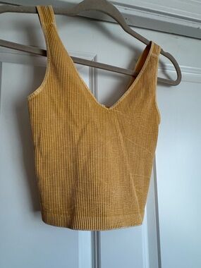 Lemon Tree OS One Size Yellow Acid Washed Thin Ribbed Fitted Crop Tank Top